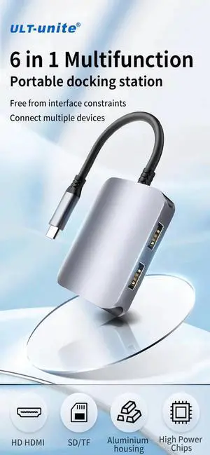 6-in-1 USB-C Multiport Hub, Aluminum USB-C Dock with 4K HDMI Output, 100W PD Charging, SD/TF Card Reader, USB 3.0 & USB 2.0 Ports for Laptop, PC and Tablet 6-in-1 USB-C Multiport Hub, Aluminum USB-C Dock with 4K HDMI Output, 100W PD Charging, SD/TF Card Reader, USB 3.0 & USB 2.0 Ports for Laptop, PC and Tablet