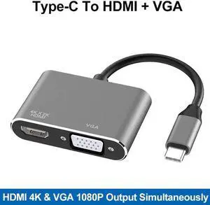 Portable USB3.1 Type C to HDMI VGA Adapter, USB-C to VGA HDMI Video Converter Cable Grey, Compatible with MacBook, Laptops for Connection to Monitor, Display and Projector Portable USB3.1 Type C to HDMI VGA Adapter, USB-C to VGA HDMI Video Converter Cable Grey, Compatible with MacBook, Laptops for Connection to Monitor, Display and Projector