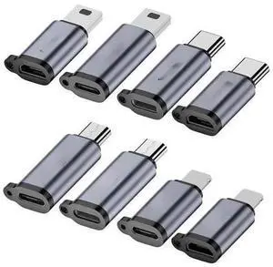 8 Pack Multi Interface Adapter, USB C / Lightning to Micro USB Converter, Mutual Type-C, Lightning, Micro USB Connector Extender for Mobile Phones and Small Devices 8 Pack Multi Interface Adapter, USB C / Lightning to Micro USB Converter, Mutual Type-C, Lightning, Micro USB Connector Extender for Mobile Phones and Small Devices
