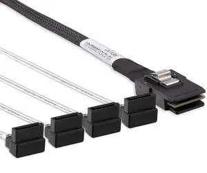 MiniSAS SFF-8087 Fan-Out Breakout Cable, SFF-8087 to 4 Right Angle SATA 7Pin, 6Gbps High Speed Cable for RAID Controllers, Servers and Storage Enclosures, 0.5M (1.6FT) MiniSAS SFF-8087 Fan-Out Breakout Cable, SFF-8087 to 4 Right Angle SATA 7Pin, 6Gbps High Speed Cable for RAID Controllers, Servers and Storage Enclosures, 0.5M (1.6FT)