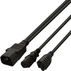 1FT C14 Male Y Splitter Power Cable, PDU Style Cord, IEC C14 Male to IEC C13 Female + NEMA 5-15R Female, Computer Server Power Extension Splitter Plug Cord 1FT C14 Male Y Splitter Power Cable, PDU Style Cord, IEC C14 Male to IEC C13 Female + NEMA 5-15R Female, Computer Server Power Extension Splitter Plug Cord