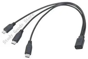 30cm USB C Female to Dual Plugs Adapter Cable, USB-C Female to 2 Type-C & Micro USB 5Pin Male Universal Charging Cord for Smartphone, Tablet, Multi-Device Simultaneous Charging 30cm USB C Female to Dual Plugs Adapter Cable, USB-C Female to 2 Type-C & Micro USB 5Pin Male Universal Charging Cord for Smartphone, Tablet, Multi-Device Simultaneous Charging