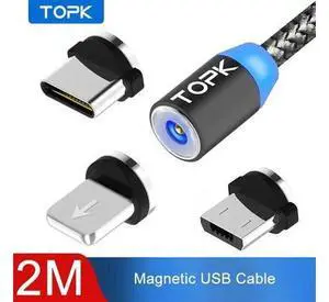 AM17 2M LED Magnetic Braided USB Charging Cable, 3 in 1 Magnet Charging Wire Compatible with iPhone Xs Max, Lightning, Micro USB, Type-C Smartphones AM17 2M LED Magnetic Braided USB Charging Cable, 3 in 1 Magnet Charging Wire Compatible with iPhone Xs Max, Lightning, Micro USB, Type-C Smartphones