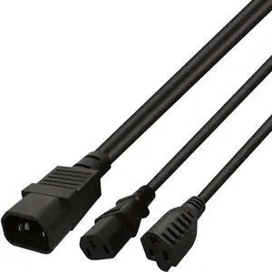 1FT C14 Male Y Splitter Power Cable, C14 to C13 + NEMA 5-15R PDU Style Computer Power Extension Plug Cord 1FT C14 Male Y Splitter Power Cable, C14 to C13 + NEMA 5-15R PDU Style Computer Power Extension Plug Cord
