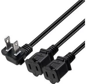 2ft (0.64m) 90 Degree US 2-Prong Polarized AC Power Splitter Cord, 1 Male 15P to 3 Outlet 15R Power Extension Adapter, ETL Listed 2ft (0.64m) 90 Degree US 2-Prong Polarized AC Power Splitter Cord, 1 Male 15P to 3 Outlet 15R Power Extension Adapter, ETL Listed