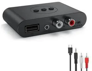 Bluetooth 5.2 Audio Receiver, Wireless Stereo Music Adapter with NFC, USB Flash Drive Playback, RCA & 3.5mm AUX Output, Built-in Microphone Bluetooth 5.2 Audio Receiver, Wireless Stereo Music Adapter with NFC, USB Flash Drive Playback, RCA & 3.5mm AUX Output, Built-in Microphone
