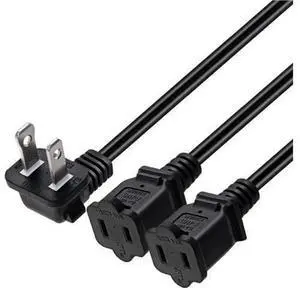 2FT 90 Degree Angle NEMA 1-15P to 3 Outlet 1-15R Power Splitter Cord, US 2-Prong Polarized AC Power Extension Cable Adapter, ETL Listed Power Splitter for Home & Office Electronics 2FT 90 Degree Angle NEMA 1-15P to 3 Outlet 1-15R Power Splitter Cord, US 2-Prong Polarized AC Power Extension Cable Adapter, ETL Listed Power Splitter for Home & Office Electronics