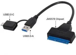 2 in 1 SATA to USB Adapter Cable, USB 3.0 & USB C to 2.5 Inch SATA Hard Drive Converter, External SATA SSD HDD Data Transfer Cord with UASP Protocol Support 2 in 1 SATA to USB Adapter Cable, USB 3.0 & USB C to 2.5 Inch SATA Hard Drive Converter, External SATA SSD HDD Data Transfer Cord with UASP Protocol Support