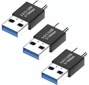 3 Pack USB 3.1 A Male to Type-C Male Adapter, 10Gbps High Speed USB A to USB-C Connector, Black Compact Data Transfer Adapter for Smartphone, Laptop, Notebook, External Storage and USB-C Devices 3 Pack USB 3.1 A Male to Type-C Male Adapter, 10Gbps High Speed USB A to USB-C Connector, Black Compact Data Transfer Adapter for Smartphone, Laptop, Notebook, External Storage and USB-C Devices