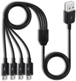 4-in-1 Micro USB Splitter Cable 1.64ft Black, USB Type A Male to 4 Micro USB Male Multi Charging Cord, Micro USB Splitter Adapter Cable for Simultaneous Charging & Limited Data Sync 4-in-1 Micro USB Splitter Cable 1.64ft Black, USB Type A Male to 4 Micro USB Male Multi Charging Cord, Micro USB Splitter Adapter Cable for Simultaneous Charging & Limited Data Sync