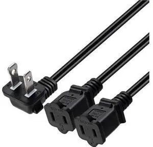 2ft (0.64m) 90 Degree 1-15P to Dual 1-15R AC Power Splitter Cord, US 2-Prong Polarized Power Extension Cable, 1 In to 3 Out Power Outlet Adapter, ETL Listed for Household & Office Electrical Equipment 2ft (0.64m) 90 Degree 1-15P to Dual 1-15R AC Power Splitter Cord, US 2-Prong Polarized Power Extension Cable, 1 In to 3 Out Power Outlet Adapter, ETL Listed for Household & Office Electrical Equipment