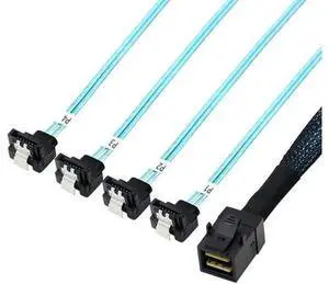 0.5M/1.6FT SFF-8643 Mini SAS to 4 SATA Breakout Cable, Target Angle SATA Connector Cord, Mini SAS HD Controller to SATA Hard Drive Cable for Server, NAS and RAID Storage System 0.5M/1.6FT SFF-8643 Mini SAS to 4 SATA Breakout Cable, Target Angle SATA Connector Cord, Mini SAS HD Controller to SATA Hard Drive Cable for Server, NAS and RAID Storage System