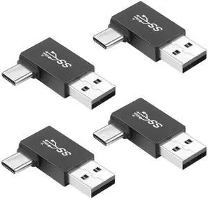 4Pcs Right Angle USB3.1 Male to USB-C Male Adapter, 90 Degree Right Bend Connector, 10Gbps Data Transfer, QC 60W & PD 15W Charging, USB A to Type-C Plug for Laptop, PC, Wall Charger 4Pcs Right Angle USB3.1 Male to USB-C Male Adapter, 90 Degree Right Bend Connector, 10Gbps Data Transfer, QC 60W & PD 15W Charging, USB A to Type-C Plug for Laptop, PC, Wall Charger