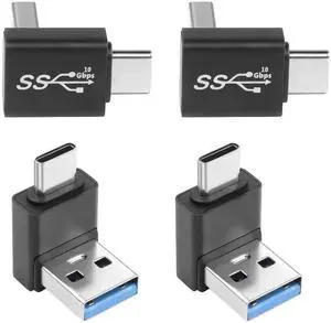 4Pcs Up Positive Bend 90 Degree USB3.1 Male to USB-C Male Adapter, Right Angle USB A to Type-C Plug, 10Gbps Data Sync, QC60W & PD15W Charging, Only A to C Direction for Wall Charger, Phone, Laptop 4Pcs Up Positive Bend 90 Degree USB3.1 Male to USB-C Male Adapter, Right Angle USB A to Type-C Plug, 10Gbps Data Sync, QC60W & PD15W Charging, Only A to C Direction for Wall Charger, Phone, Laptop