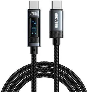 Essager USB-C to USB-C PD3.1 Charging Cable, 240W 5A with LED Real-Time Power Display, Built-in E-Marker Chip, 480Mbps Data Transfer, Compatible with MacBook Pro 16-inch, iPad Pro, Gaming Laptops Essager USB-C to USB-C PD3.1 Charging Cable, 240W 5A with LED Real-Time Power Display, Built-in E-Marker Chip, 480Mbps Data Transfer, Compatible with MacBook Pro 16-inch, iPad Pro, Gaming Laptops