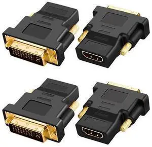 Bi-Directional DVI 24+5 Male to HDMI Female Adapter, Gold-Plated HDMI DVI Converter Connector for PC, HDTV, Monitor, Projector, PS3, PS4, Supports 1080P Video, Plug and Play, 4 Pack Bi-Directional DVI 24+5 Male to HDMI Female Adapter, Gold-Plated HDMI DVI Converter Connector for PC, HDTV, Monitor, Projector, PS3, PS4, Supports 1080P Video, Plug and Play, 4 Pack