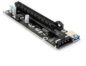 PCIe Riser Card PCI Express 1X to 16X Adapter with USB 3.0 Data Cable, Powered by SATA to 4Pin IDE Molex Power Cord, GPU Extension Riser Cable for Desktop Graphics Card Installation PCIe Riser Card PCI Express 1X to 16X Adapter with USB 3.0 Data Cable, Powered by SATA to 4Pin IDE Molex Power Cord, GPU Extension Riser Cable for Desktop Graphics Card Installation