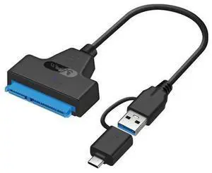 2 in 1 SATA to USB 3.0 Cable, 22Pin SATA to USB-A & Type-C External Hard Drive Adapter Converter Cord, Portable SATA III Connector for 2.5 Inch SATA HDD SSD Data Reading and Storage Expansion 2 in 1 SATA to USB 3.0 Cable, 22Pin SATA to USB-A & Type-C External Hard Drive Adapter Converter Cord, Portable SATA III Connector for 2.5 Inch SATA HDD SSD Data Reading and Storage Expansion