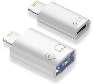 2 Pack USBC & USB 3.0 Female to Lightning Male OTG Adapter for iPhone iPad, OTG Converter for Card Reader, U Disk, Keyboard, Mouse, Lavalier Microphone and Digital Headphones Peripherals 2 Pack USBC & USB 3.0 Female to Lightning Male OTG Adapter for iPhone iPad, OTG Converter for Card Reader, U Disk, Keyboard, Mouse, Lavalier Microphone and Digital Headphones Peripherals