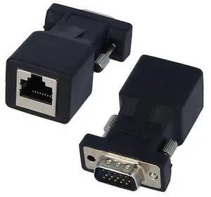 2PCS VGA Male to RJ45 Adapter, Analog VGA Video Over CAT5e CAT6 Ethernet Converter, Use Network Cable to Extend VGA Signal for Monitor Projector Display Transmission 2PCS VGA Male to RJ45 Adapter, Analog VGA Video Over CAT5e CAT6 Ethernet Converter, Use Network Cable to Extend VGA Signal for Monitor Projector Display Transmission