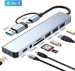 8in1 USBC Docking Station Multiport Laptop Dock, USB3.0 & 3×USB2.0, 100W PD PassThrough Charging, SD/TF Card Reader, 3.5mm Audio Jack for MacBook, iPad, Steam Deck, USBA/C Devices 8in1 USBC Docking Station Multiport Laptop Dock, USB3.0 & 3×USB2.0, 100W PD PassThrough Charging, SD/TF Card Reader, 3.5mm Audio Jack for MacBook, iPad, Steam Deck, USBA/C Devices
