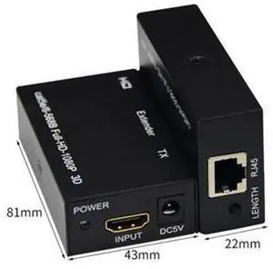 1 Pair 1080P FHD HDMICompatible to RJ45 60M Extender Sender & Receiver, Video Transmitter Over CAT5E/CAT6 Ethernet Cable for TV PC Laptop HDTV Display, With US Power Adapter 1 Pair 1080P FHD HDMICompatible to RJ45 60M Extender Sender & Receiver, Video Transmitter Over CAT5E/CAT6 Ethernet Cable for TV PC Laptop HDTV Display, With US Power Adapter