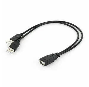 USB 2.0 Female to Dual USB Male YSplitter Power Adapter Cable, One Female Input to Two Male USB Output Cord for Supplement Power Supply of Hard Disk and USB Peripherals USB 2.0 Female to Dual USB Male YSplitter Power Adapter Cable, One Female Input to Two Male USB Output Cord for Supplement Power Supply of Hard Disk and USB Peripherals