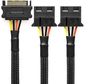 CRJ 12Inch 30cm SATA to Dual Molex Power Adapter Cable, Black Sleeved 15Pin SATA to Dual 4Pin Molex Cord, Power Two Peripheral Devices from Single SATA Power Connection CRJ 12Inch 30cm SATA to Dual Molex Power Adapter Cable, Black Sleeved 15Pin SATA to Dual 4Pin Molex Cord, Power Two Peripheral Devices from Single SATA Power Connection