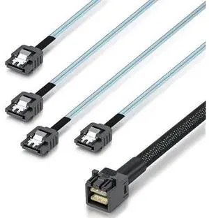 0.5M Internal Mini SAS HD SFF8643 to 4 x SATA Breakout Cable with Sideband Signal, 12Gbps SAS 6Gbps SATA Data Cord for Server RAID Controller NAS MultiHardDisk Storage Connection 0.5M Internal Mini SAS HD SFF8643 to 4 x SATA Breakout Cable with Sideband Signal, 12Gbps SAS 6Gbps SATA Data Cord for Server RAID Controller NAS MultiHardDisk Storage Connection