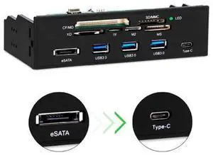 PC FrontPanel Internal USB3.0 eSATA TypeC TF SD Card Reader Hub, 3.5Inch Bay MultiFunction Internal Desktop Front Panel with Card Reading USB Expansion for Desktop Computer Chassis PC FrontPanel Internal USB3.0 eSATA TypeC TF SD Card Reader Hub, 3.5Inch Bay MultiFunction Internal Desktop Front Panel with Card Reading USB Expansion for Desktop Computer Chassis