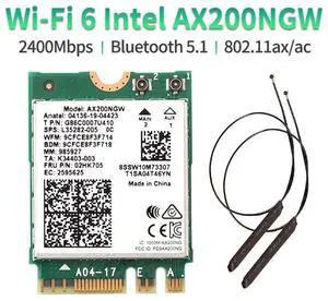 eokCXOY AX200NGW M.2 KeyE WiFi 6 Wireless Card, DualBand 802.11ax 2.4G/5GHz 2400Mbps Module with MUMIMO, Bluetooth 5.1, NGFF 2230 WiFi Adapter, Complete with Antennas for Windows 10 eokCXOY AX200NGW M.2 KeyE WiFi 6 Wireless Card, DualBand 802.11ax 2.4G/5GHz 2400Mbps Module with MUMIMO, Bluetooth 5.1, NGFF 2230 WiFi Adapter, Complete with Antennas for Windows 10