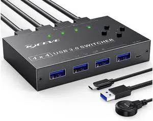 4×4 USB 3.0 Switch Selector, 4Computersto4Devices USB Switcher for Keyboard Mouse Scanner Printer, Wired Remote Control Included, 4 PCS USB 3.0 Cables, Compatible with Mac Windows Linux System 4×4 USB 3.0 Switch Selector, 4Computersto4Devices USB Switcher for Keyboard Mouse Scanner Printer, Wired Remote Control Included, 4 PCS USB 3.0 Cables, Compatible with Mac Windows Linux System