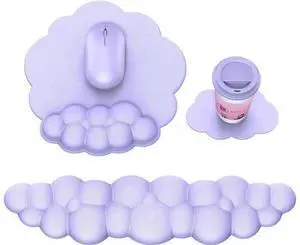 Purple Cloud Shape Ergonomic Keyboard Wrist Rest and Mouse Pad with Integrated Wrist Support Cushion, Soft Memory Foam Non-Slip Base Desk Set for Office Typing Gaming Fatigue Relief Hand Pain Preventi Purple Cloud Shape Ergonomic Keyboard Wrist Rest and Mouse Pad with Integrated Wrist Support Cushion, Soft Memory Foam Non-Slip Base Desk Set for Office Typing Gaming Fatigue Relief Hand Pain Preventi