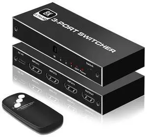 eokCXOY 3X1 HDMI 2.1 Switcher Box, 48Gbps Ultra High Speed 8K@60Hz & 4K@120Hz Video Switch with IR Remote Control, HDCP Compliant Audio Passthrough Adapter Compatible with PS5 PS4 Xbox Fire TV Stick N eokCXOY 3X1 HDMI 2.1 Switcher Box, 48Gbps Ultra High Speed 8K@60Hz & 4K@120Hz Video Switch with IR Remote Control, HDCP Compliant Audio Passthrough Adapter Compatible with PS5 PS4 Xbox Fire TV Stick N