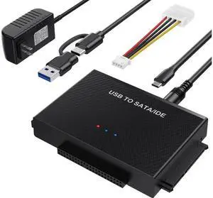 USB 3.0 & USB C to SATA IDE Hard Drive Adapter Converter, External Disk Connector for 2.5 Inch 3.5 Inch HDD SSD and Optical Drives, Plug and Play SATA IDE to USB External Storage Reader USB 3.0 & USB C to SATA IDE Hard Drive Adapter Converter, External Disk Connector for 2.5 Inch 3.5 Inch HDD SSD and Optical Drives, Plug and Play SATA IDE to USB External Storage Reader