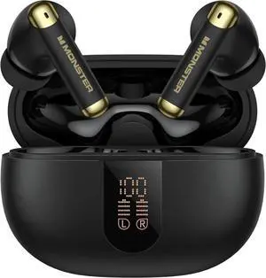 Monster N-Lite 211 True Wireless Bluetooth 6.0 Earbuds, ENC Noise Cancelling Mic Stereo Bass Headphones with LED Digital Power Display, IPX5 Waterproof In-Ear Earphones for Sports Workout Daily Calls Monster N-Lite 211 True Wireless Bluetooth 6.0 Earbuds, ENC Noise Cancelling Mic Stereo Bass Headphones with LED Digital Power Display, IPX5 Waterproof In-Ear Earphones for Sports Workout Daily Calls
