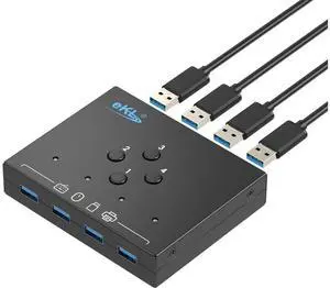 4 In 4 Out USB 3.0 Sharing Switch Box with 3.5mm Audio Jack, One Button Switcher Allows 4 PCs to Share 4 USB Devices for Mouse Keyboard Scanner Printer, Plug and Play for Desktop and Laptop 4 In 4 Out USB 3.0 Sharing Switch Box with 3.5mm Audio Jack, One Button Switcher Allows 4 PCs to Share 4 USB Devices for Mouse Keyboard Scanner Printer, Plug and Play for Desktop and Laptop