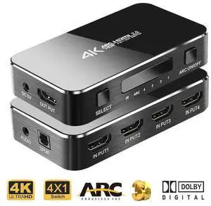 4 in 1 Out HDMI 2.0 Switch with Audio Extractor, 4K@60Hz HDR 4-Port HDMI Switcher Support ARC, IR Remote Control and HDCP 2.2, HDMI Signal Selector for PS3 PS4 Laptop PC HDTV Projector 4 in 1 Out HDMI 2.0 Switch with Audio Extractor, 4K@60Hz HDR 4-Port HDMI Switcher Support ARC, IR Remote Control and HDCP 2.2, HDMI Signal Selector for PS3 PS4 Laptop PC HDTV Projector