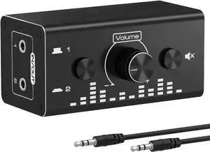 Bidirectional 3.5mm Audio Switch 2 In 1 Out & 1 In 2 Out Stereo Audio Selector with Volume Knob and Free 3.5mm Audio Cable, for PC, Smartphone, Laptop, Headphones and Speakers Bidirectional 3.5mm Audio Switch 2 In 1 Out & 1 In 2 Out Stereo Audio Selector with Volume Knob and Free 3.5mm Audio Cable, for PC, Smartphone, Laptop, Headphones and Speakers