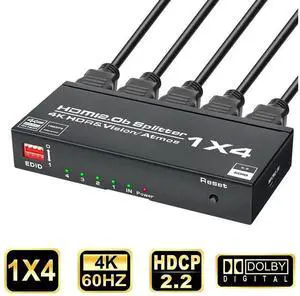 1 in 4 Out HDMI 2.0 Splitter 4K@60Hz HDR10 EDID Function, 1x4 Audio Video Distribution Box Support 3D HDCP 2.2, Compatible with HDTV STB DVD Player PS3 Game Console Projector eokCXOY 1 in 4 Out HDMI 2.0 Splitter 4K@60Hz HDR10 EDID Function, 1x4 Audio Video Distribution Box Support 3D HDCP 2.2, Compatible with HDTV STB DVD Player PS3 Game Console Projector eokCXOY