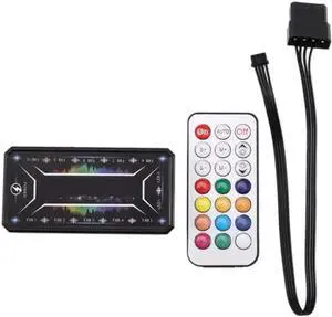 PC Case RGB Fan Controller Hub with Wireless Remote Control, Fan Speed & LED Color Modes Adjustment Panel, Supports Up to 10 RGB Cooling Fans for Gaming Chassis Lighting Customization, 1 Piece Control PC Case RGB Fan Controller Hub with Wireless Remote Control, Fan Speed & LED Color Modes Adjustment Panel, Supports Up to 10 RGB Cooling Fans for Gaming Chassis Lighting Customization, 1 Piece Control