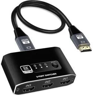 Aluminum Alloy HDMI 2.1 Switch 3 in 1 Out, 3x1 8K@60Hz HDMI Video Switcher Selector, Support 4K@120Hz Ultra HD, Compatible with Game Consoles, Fire TV Stick and Media Playback Devices Aluminum Alloy HDMI 2.1 Switch 3 in 1 Out, 3x1 8K@60Hz HDMI Video Switcher Selector, Support 4K@120Hz Ultra HD, Compatible with Game Consoles, Fire TV Stick and Media Playback Devices