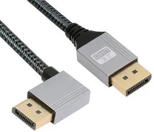 90 Degree Left Angled DP to DP Cable 2 Meters, 4K 60Hz Ultra HD DisplayPort Cord with Silver Protective Sleeve, Right Angle Elbow DP Wire for Graphics Card, Desktop PC, Laptop and Gaming Monitor Conne 90 Degree Left Angled DP to DP Cable 2 Meters, 4K 60Hz Ultra HD DisplayPort Cord with Silver Protective Sleeve, Right Angle Elbow DP Wire for Graphics Card, Desktop PC, Laptop and Gaming Monitor Conne
