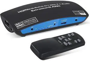 4K@60Hz HDMI 2.0b 4x1 Switch with IR Remote Control, 4 In 1 Out HDMI Selector Box with 7.1 Atmos Audio Extractor, Supports Optical 5.1CH and 3.5mm Jack Audio Output for Game Consoles PC Blu-ray Player 4K@60Hz HDMI 2.0b 4x1 Switch with IR Remote Control, 4 In 1 Out HDMI Selector Box with 7.1 Atmos Audio Extractor, Supports Optical 5.1CH and 3.5mm Jack Audio Output for Game Consoles PC Blu-ray Player