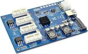 PCI-E X1 to 4 PCI-E X16 Expansion Riser Card, 1 to 4 Port PCI Express Switch Multiplier Hub with 6Pin SATA Power Supply, PCIe Splitter Adapter for BTC Mining Rig GPU Expansion PCI-E X1 to 4 PCI-E X16 Expansion Riser Card, 1 to 4 Port PCI Express Switch Multiplier Hub with 6Pin SATA Power Supply, PCIe Splitter Adapter for BTC Mining Rig GPU Expansion