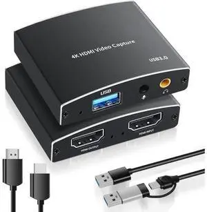 USB 3.0 4K 60Hz HDMI Video Audio Capture Card with 4K Loopout 1080P 60FPS Game Recording Adapter for Live Streaming Compatible with PS5 Nintendo Switch Camera PC OBS Studio Broadcast Equipment USB 3.0 4K 60Hz HDMI Video Audio Capture Card with 4K Loopout 1080P 60FPS Game Recording Adapter for Live Streaming Compatible with PS5 Nintendo Switch Camera PC OBS Studio Broadcast Equipment
