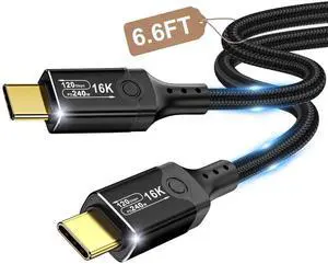 6.6FT Thunderbolt 5 USB5 USB-C Male to Male Cable 120Gbps Data Transfer 240W PD Fast Charging Supports 16K Video Output Compatible with MacBook iPad iPhone 16 17 SSD eGPU Docking Hub 6.6FT Thunderbolt 5 USB5 USB-C Male to Male Cable 120Gbps Data Transfer 240W PD Fast Charging Supports 16K Video Output Compatible with MacBook iPad iPhone 16 17 SSD eGPU Docking Hub
