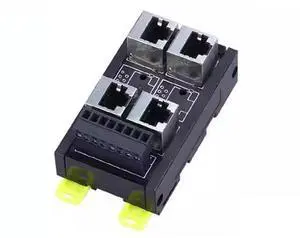 4 Port RJ45 Industrial Ethernet Breakout Adapter Four LAN Female Sockets to 8-Pin Screw Terminal Block DIN Rail Mount ESD Surge Protected Passive Wiring Converter for PLC Automation Control Cabinet Fi 4 Port RJ45 Industrial Ethernet Breakout Adapter Four LAN Female Sockets to 8-Pin Screw Terminal Block DIN Rail Mount ESD Surge Protected Passive Wiring Converter for PLC Automation Control Cabinet Fi