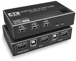 2 Port HDMI KVM Switch 4K@60Hz 2 in 1 Out with 3 USB 2.0 Hub, Control 2 PCs with One Monitor Keyboard Mouse, USB HDMI KVM Switcher Includes 2 USB Cables for Laptop Desktop eokCXOY 2 Port HDMI KVM Switch 4K@60Hz 2 in 1 Out with 3 USB 2.0 Hub, Control 2 PCs with One Monitor Keyboard Mouse, USB HDMI KVM Switcher Includes 2 USB Cables for Laptop Desktop eokCXOY