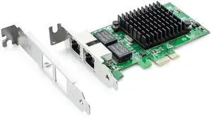 Dual Port Gigabit PCIe X1 Ethernet Network Card with Intel 82576 Controller Chip, Equivalent to Intel E1G42ET, 2×RJ45 Gigabit Ports, PCI Express 2.1 X1 Slot, Comes with Low Profile Bracket for Windows Dual Port Gigabit PCIe X1 Ethernet Network Card with Intel 82576 Controller Chip, Equivalent to Intel E1G42ET, 2×RJ45 Gigabit Ports, PCI Express 2.1 X1 Slot, Comes with Low Profile Bracket for Windows
